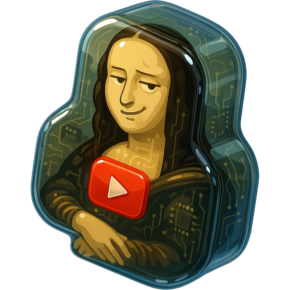 Mona Lisa with a sarcastic expression with red youtube play button emoji