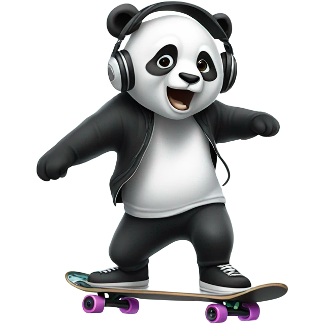 panda skateboarding with headphones emoji