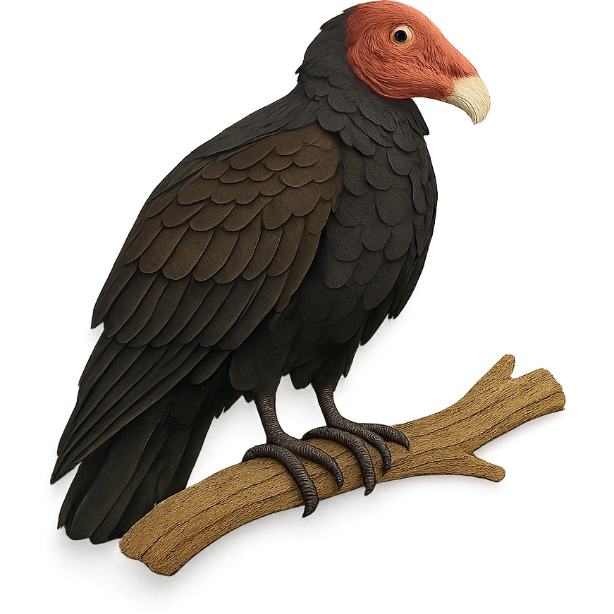 very detailed turkey vulture perched on a tree branch, intricate cut paper textures, dark brown and black feathers, red bald head, realistic markings emoji