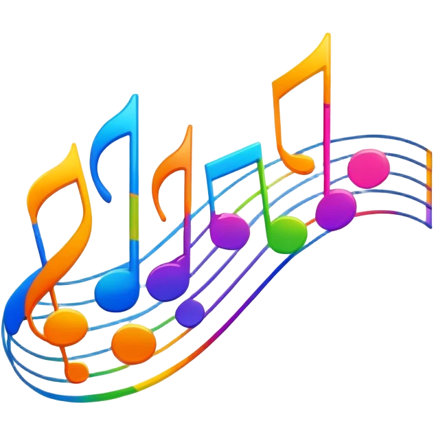 An icon showing vibrant musical notes and rhythm bars, inspired by Muse Dash. The design features colorful, dynamic elements flowing in sync with the beat, with a character dancing in the background. Bright, energetic visuals emphasize the excitement of rhythm-based gameplay. Transparent background. emoji