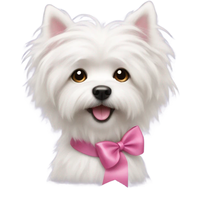 White fluffy small dog with a pink bow on the top on hes head emoji