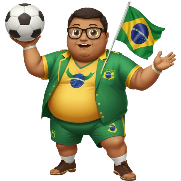 make an guy called pedro who is dancing with a football and playing brazzilian phonk and hee has glasses and is obese and make it look like hes listening to brazzilian phonk so it has a brazil flag and text saying phonk on it and give him demon laser eyes phonk demon tuff boii  sus phonk brazilo! emoji