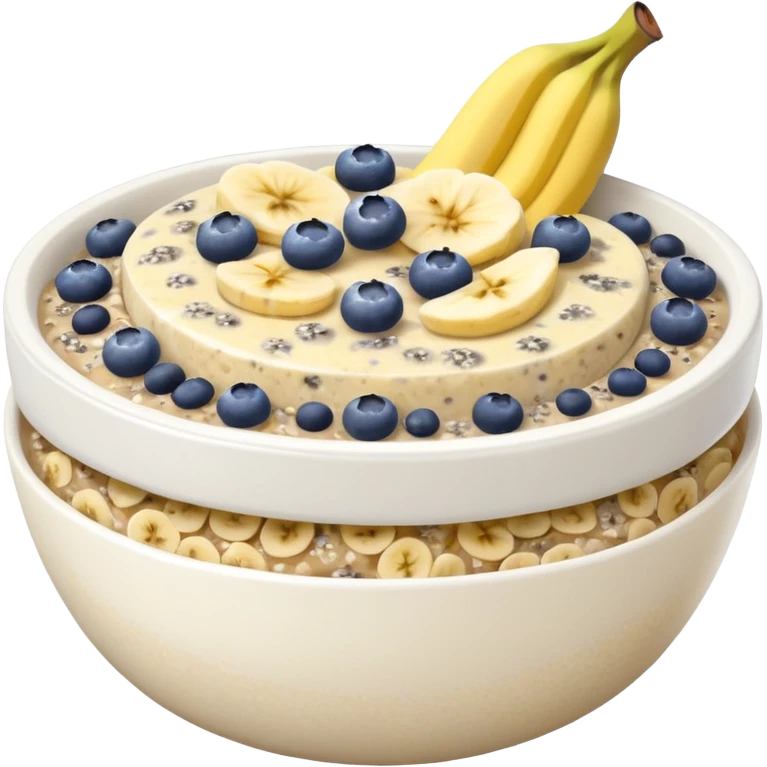 Overnight oats with banana,blueberries, honey, sky, chiaseeds emoji