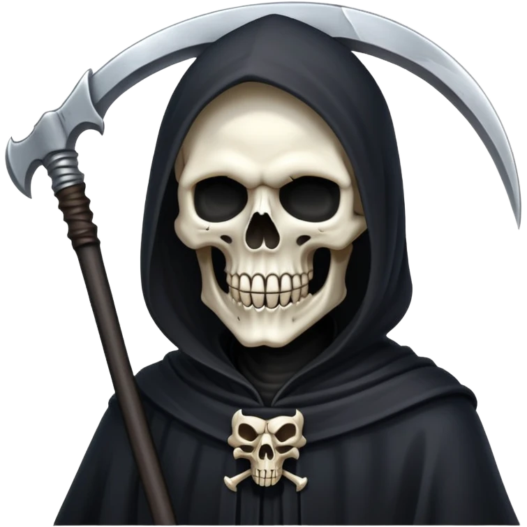 Grim reaper with scythe, skull face, death personified emoji