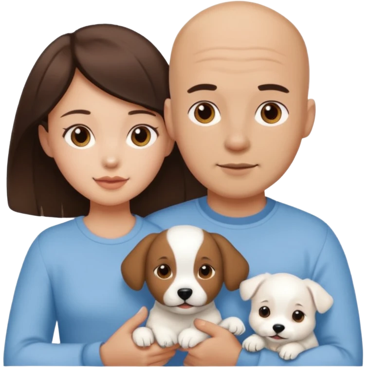 Bald guy with brunette girl and all white puppy emoji