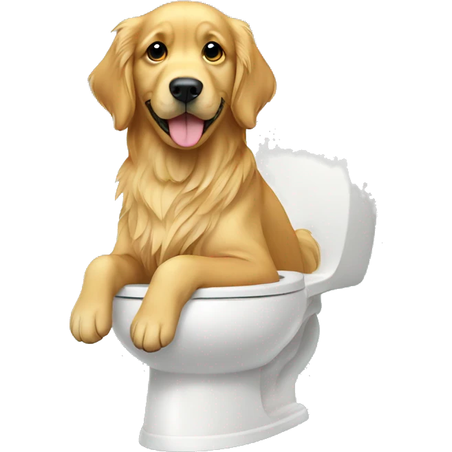 Golden retriever sitting on the toilet  emoji