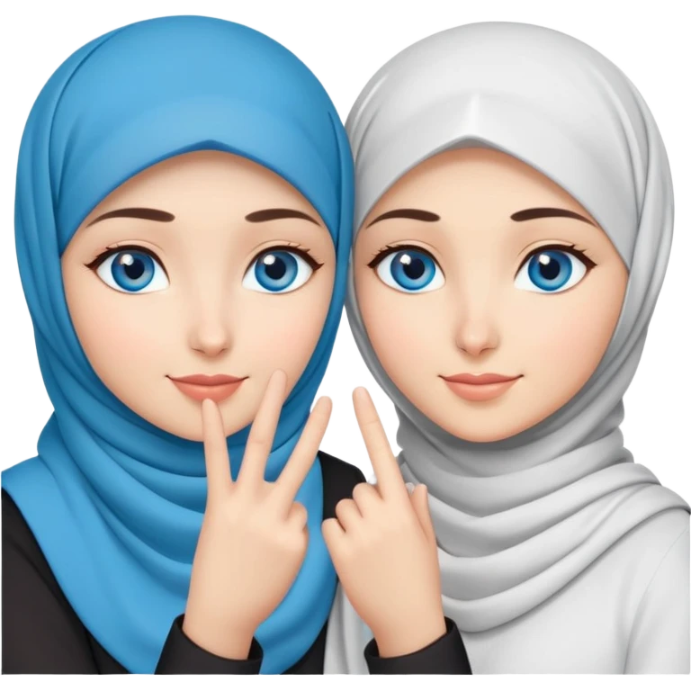 Turkish beautiful finish Konya two girls blue eyes with hijab and saying love with hand gesture emoji