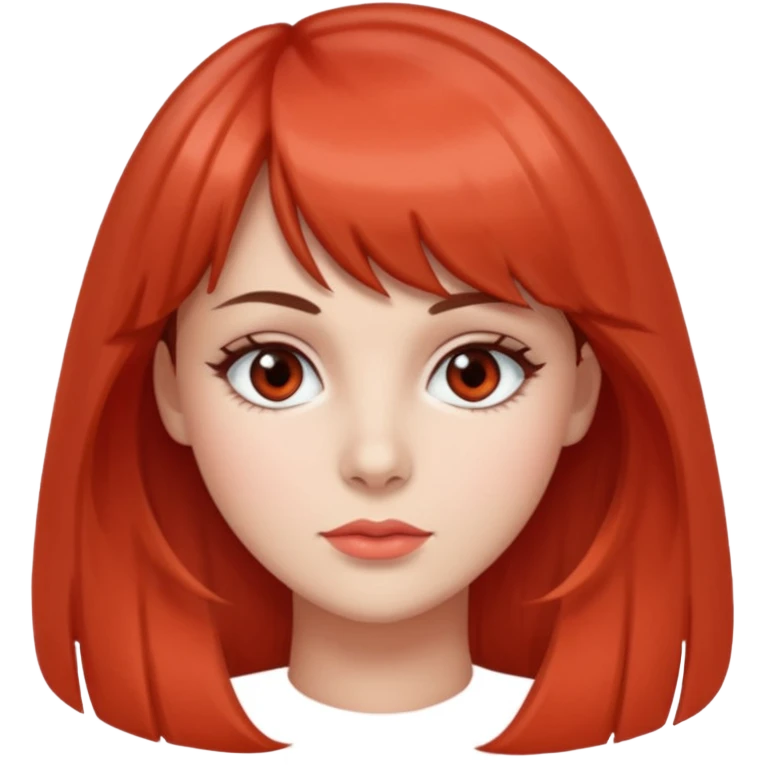 brunette woman with right bangs dyed salmon red and grey eyes emoji