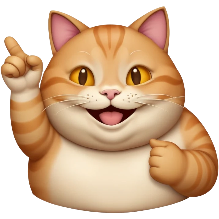 a real looking fat cat is laughing at me while pointing his emoji styled hand at me  emoji