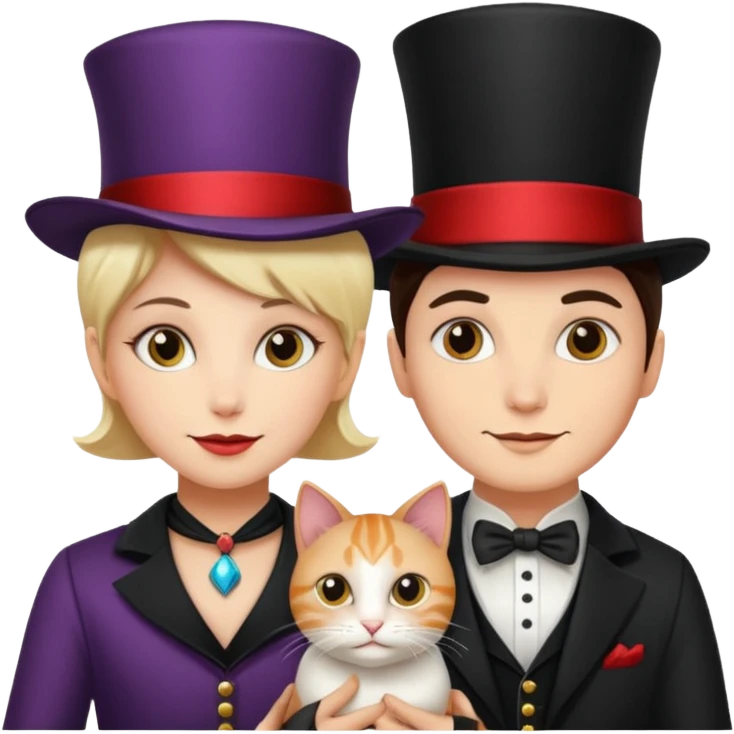 magician couple and their pet cat emoji