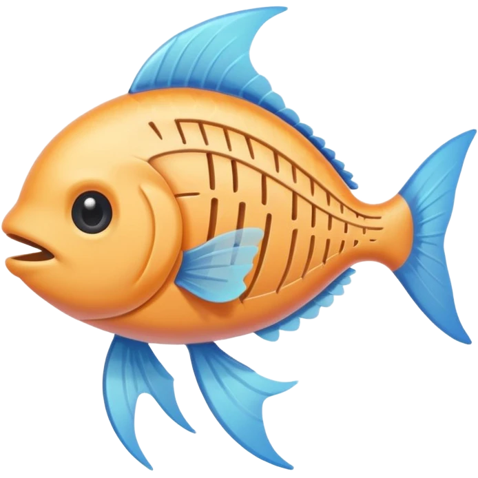 A simple emoji-style fishbone — cartoon look, clean outline, pastel colors, with a rounded fish head, hollow eye, and clear rib bones leading to a tail. Minimal, cute, and high contrast without any cat shown emoji