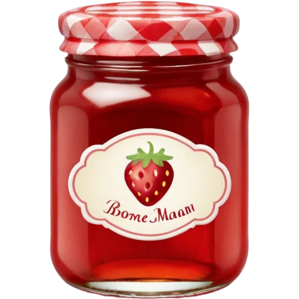 Bonne Maman style jam jar, glass with red gingham lid, classic label, cute emoji style emoji