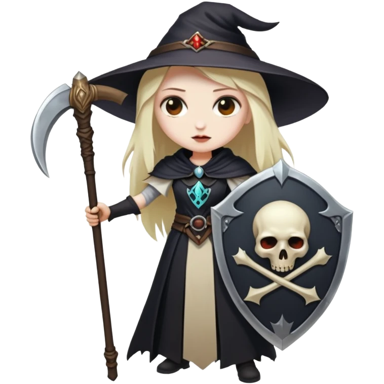 Necromancer girl with scythe and shield, dead mage emoji