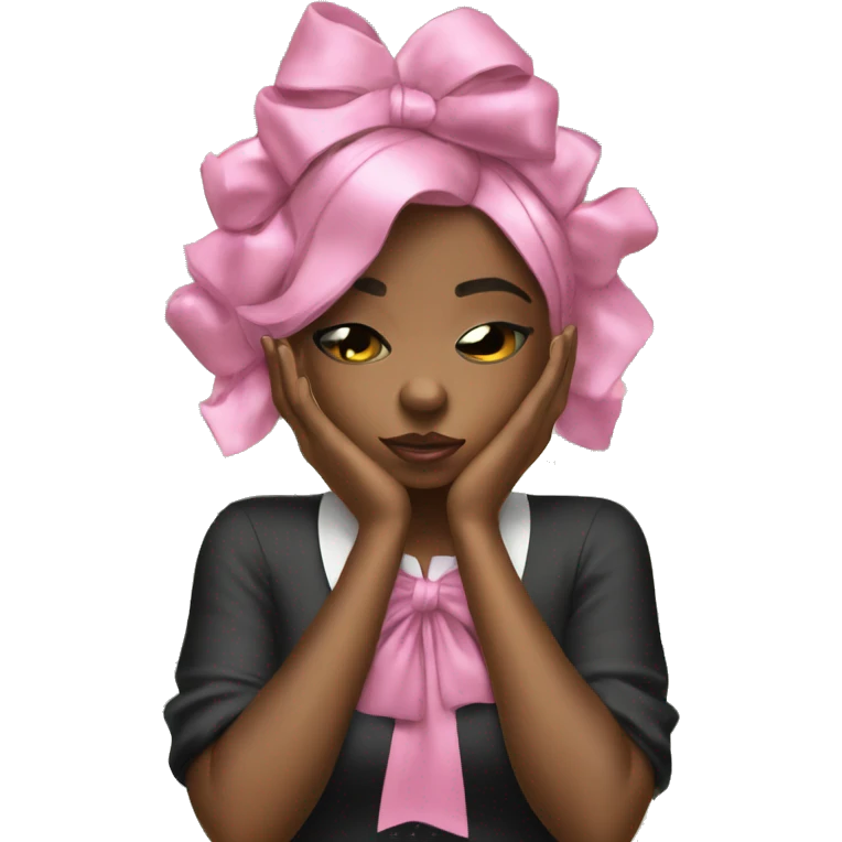 Stylish black girl crying with pink bow on her hair and stack of money on one of her hands emoji