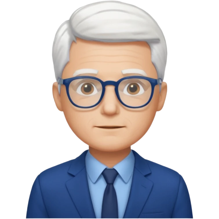 Man wearing glasses, short white hair, blue suit emoji