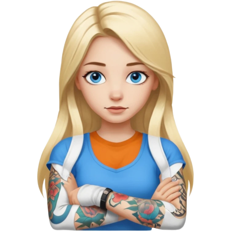 blue eyes girl with long blonde hair and tattoos on arms emoji