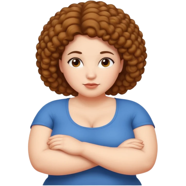 Curvy fair skin woman with natural hair arms folded.  emoji