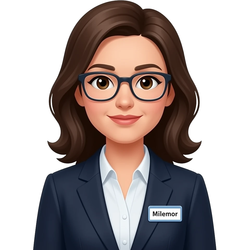Mujer profesional,con placa con el nombre "Milemor" emoji