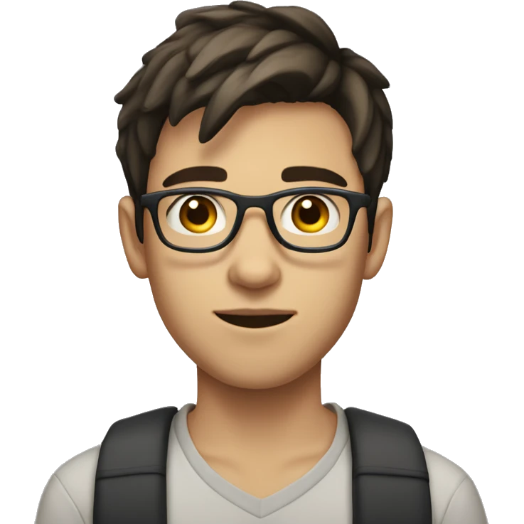 a 18 years old boy/man, programmer, with dark brown hair , semi white skin tone, with glasses and short hair and no beard emoji
