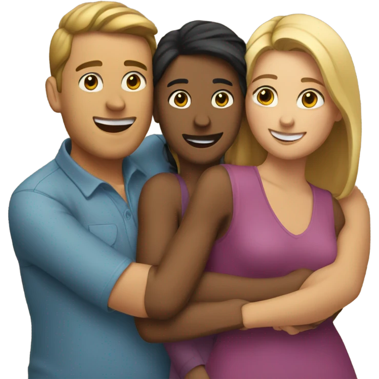 A man and two women hugging emoji