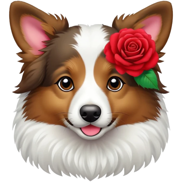 Mini aussie mix with a red rose emoji