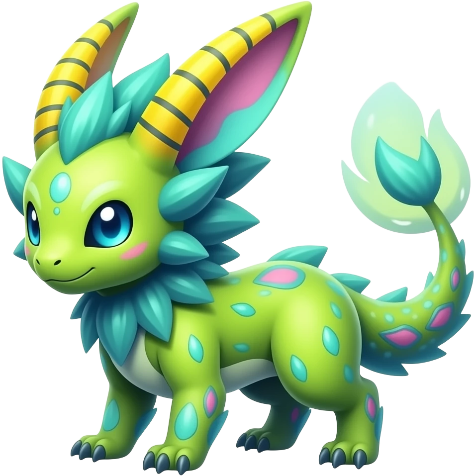 Exotic futuristic lush warm-colored neon Fakémon-Fionbri-creature emoji