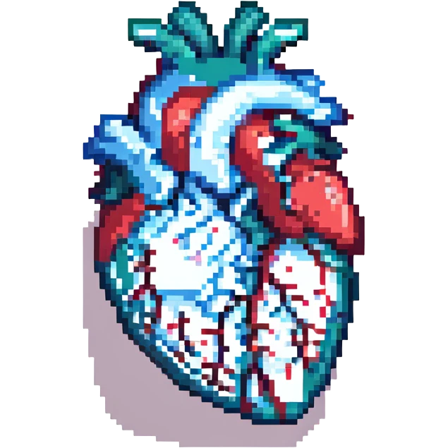 anatomical human heart, pixel art style, retro, 8-bit emoji