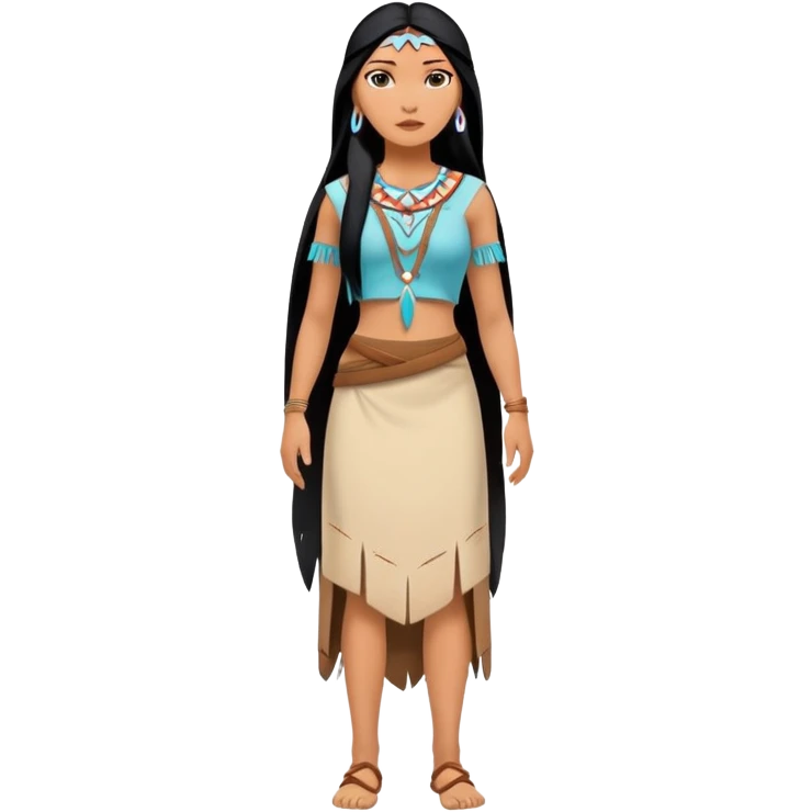 full body Pocahontas with Native American dress, long black hair, minimal style emoji