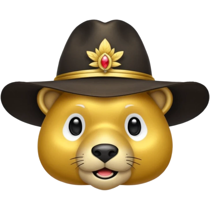 Oso dorado con sombrero elegante y moño negro confundido animatronico emoji