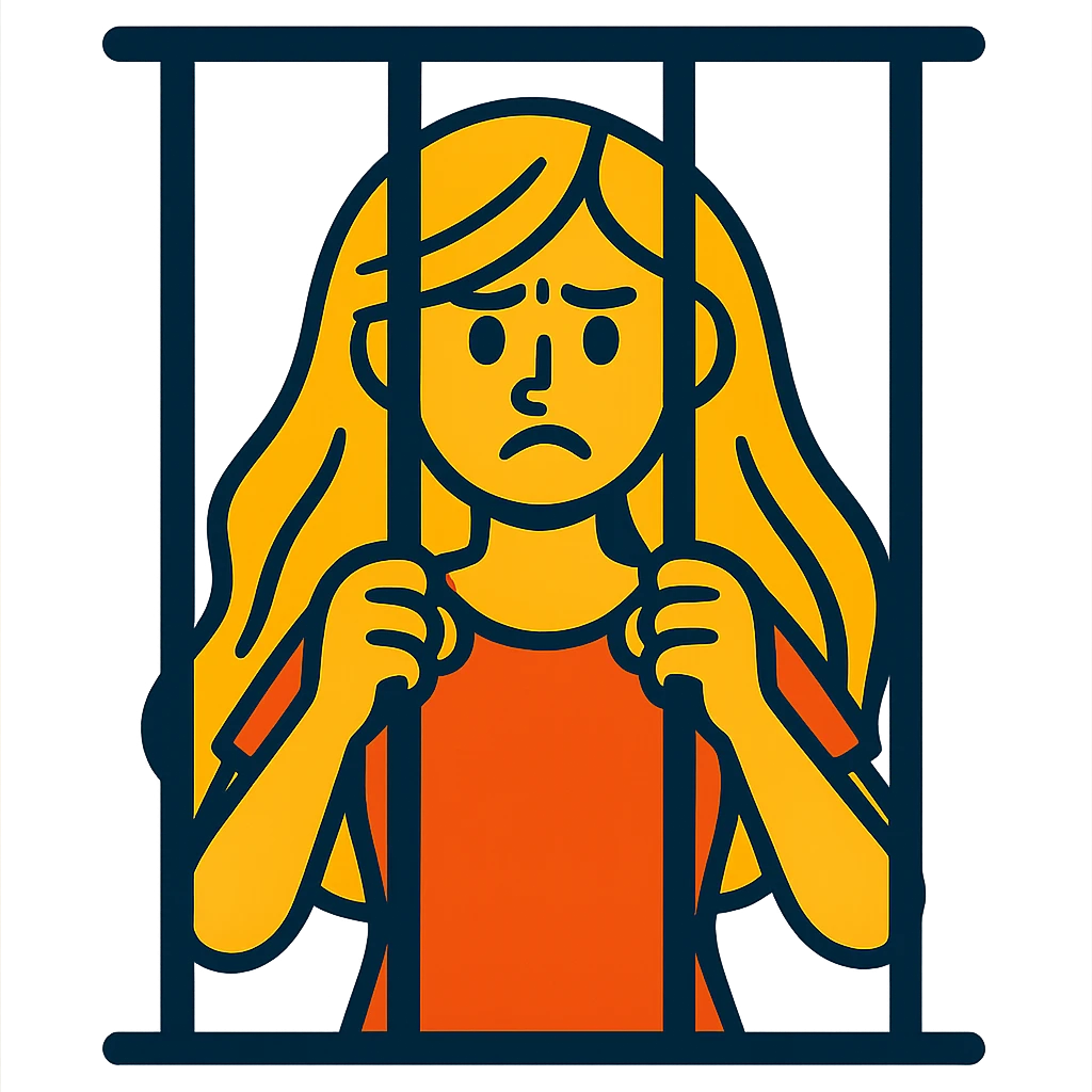golden girl with long hair in jail, vibrant toon style emoji