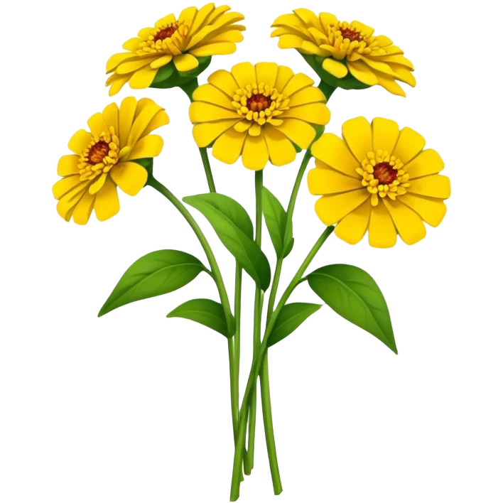 bouquet Yellow Zinnia, luxuriant, stem, leaf emoji