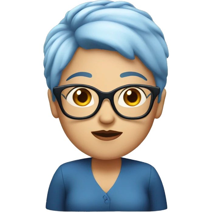  women with short blue hair and a double chin and glasses emoji