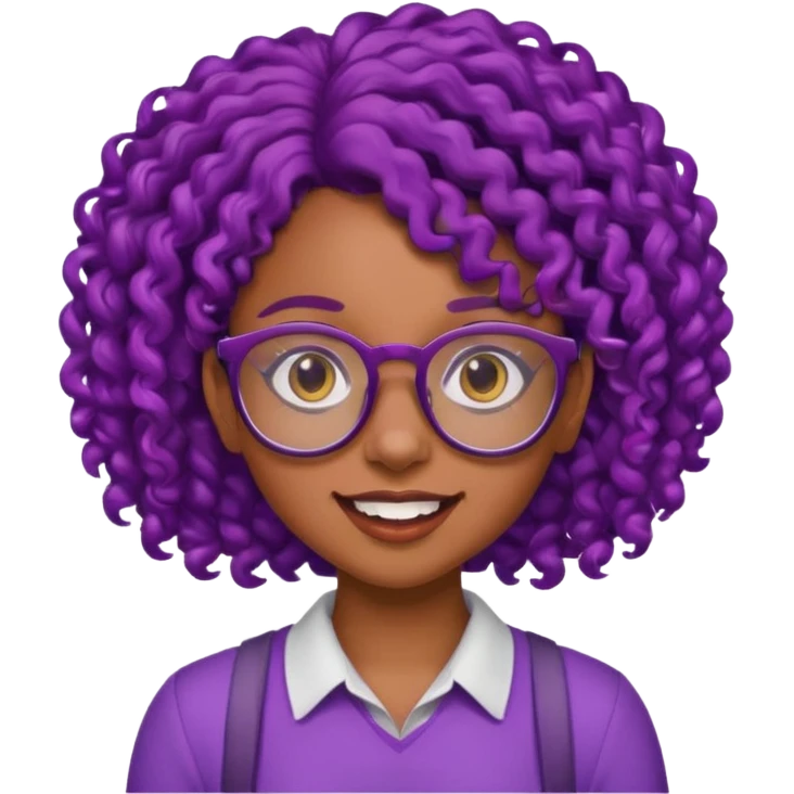nerd emoji like with glasses and buck teeth but it’s a black girl with purple curly hair emoji