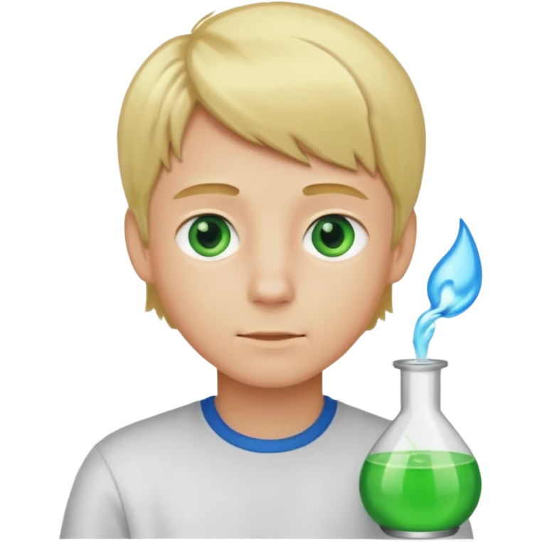 boy with green scent, blond hair and blue eyes. emoji