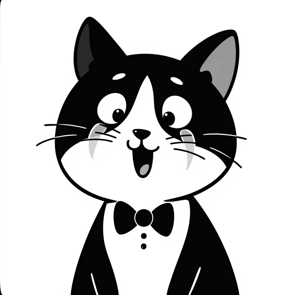 hand-drawn doodle style crying tuxedo cat emoji