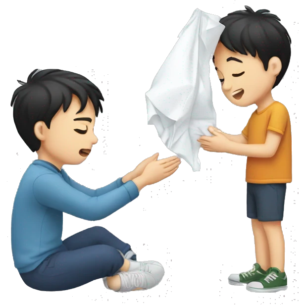 Boy giving tissue to other crying boy emoji