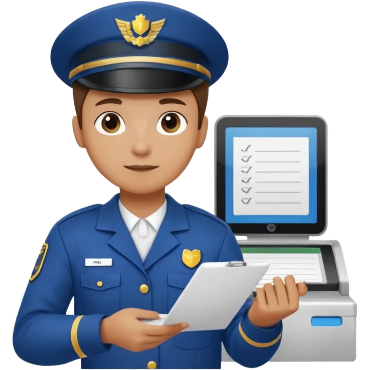 create a realistic emoji of a packaging station person with a protocol in his hand writing something down. emoji