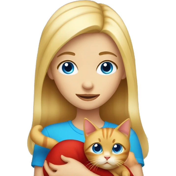 Blond Girl with Blue eyes Holding a red cat emoji