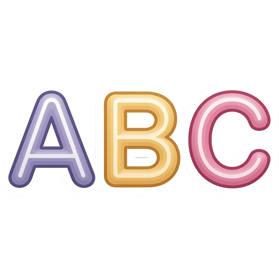 cute colourful letters ABC sticker, elegant thin strokes, pastel tones, clean vector design, no background, modern aesthetic, 8k emoji