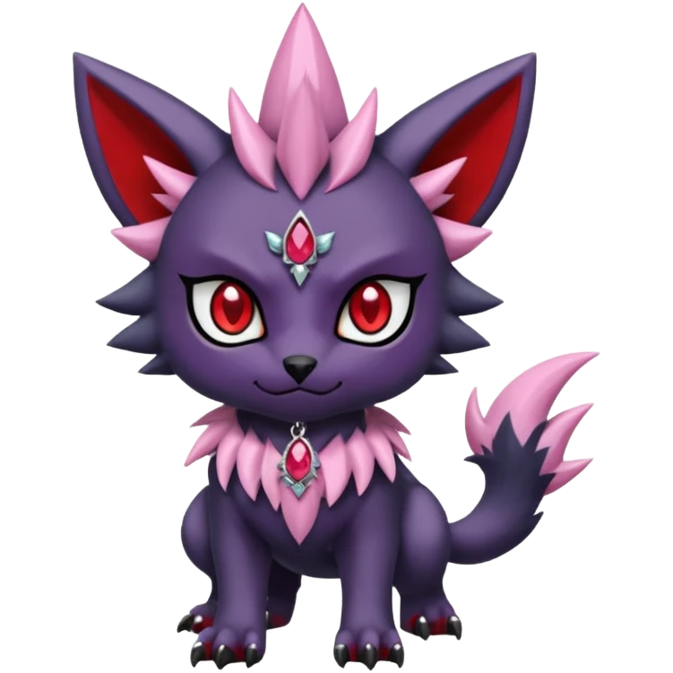 Floral pastel gothic edgy emo cool and ruby-jewelry-adorned Absol-Litten-Amaura-fusion-Fakemon-animal-creature  emoji