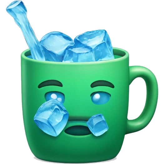 Green mug with blue ice cubes emoji