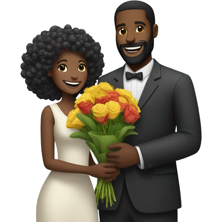 Bearded Black man gives black woman flowers  emoji
