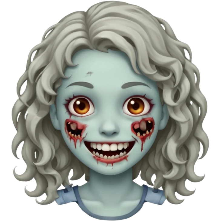 Zumbi garota cabelo ondulado sorrindo com brakets no dente  emoji