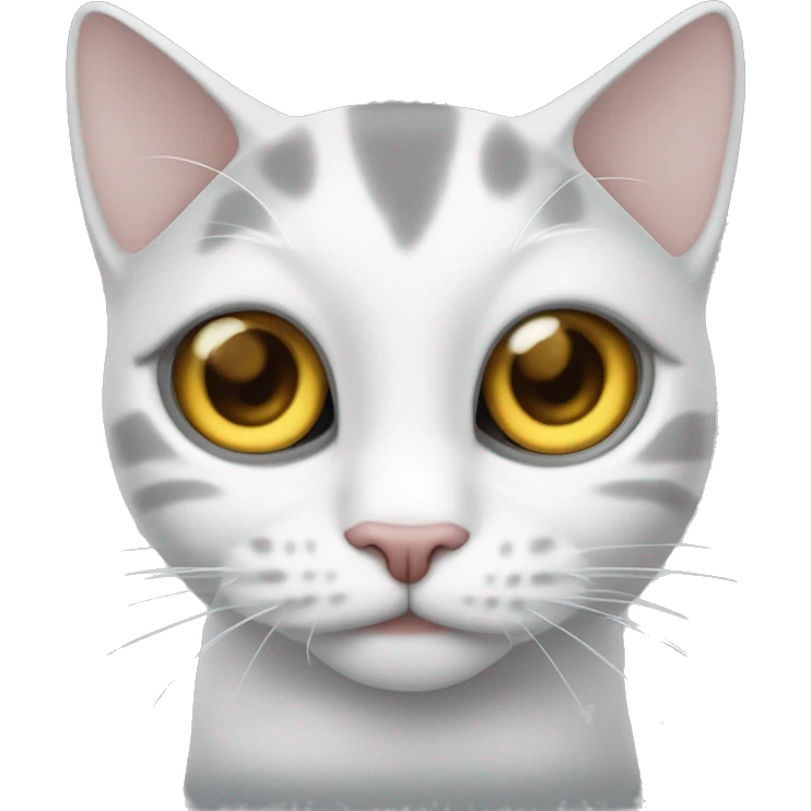 Gato blanco con dos manchitas grises cerca del ojo y con cola gris emoji