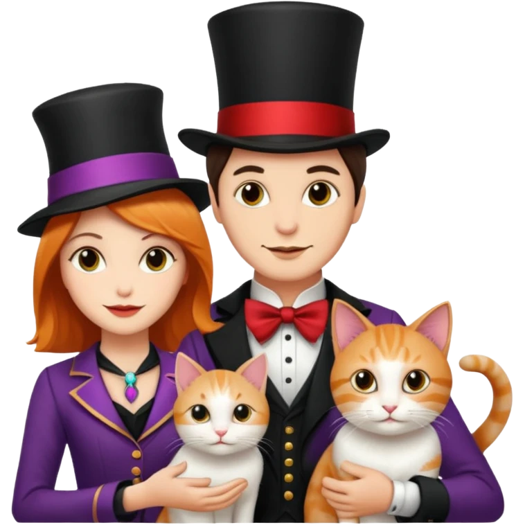 magician couple and their pet cat emoji