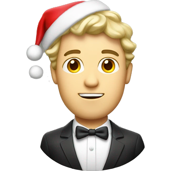 Singing Caucasian man with Christmas hat and suit emoji