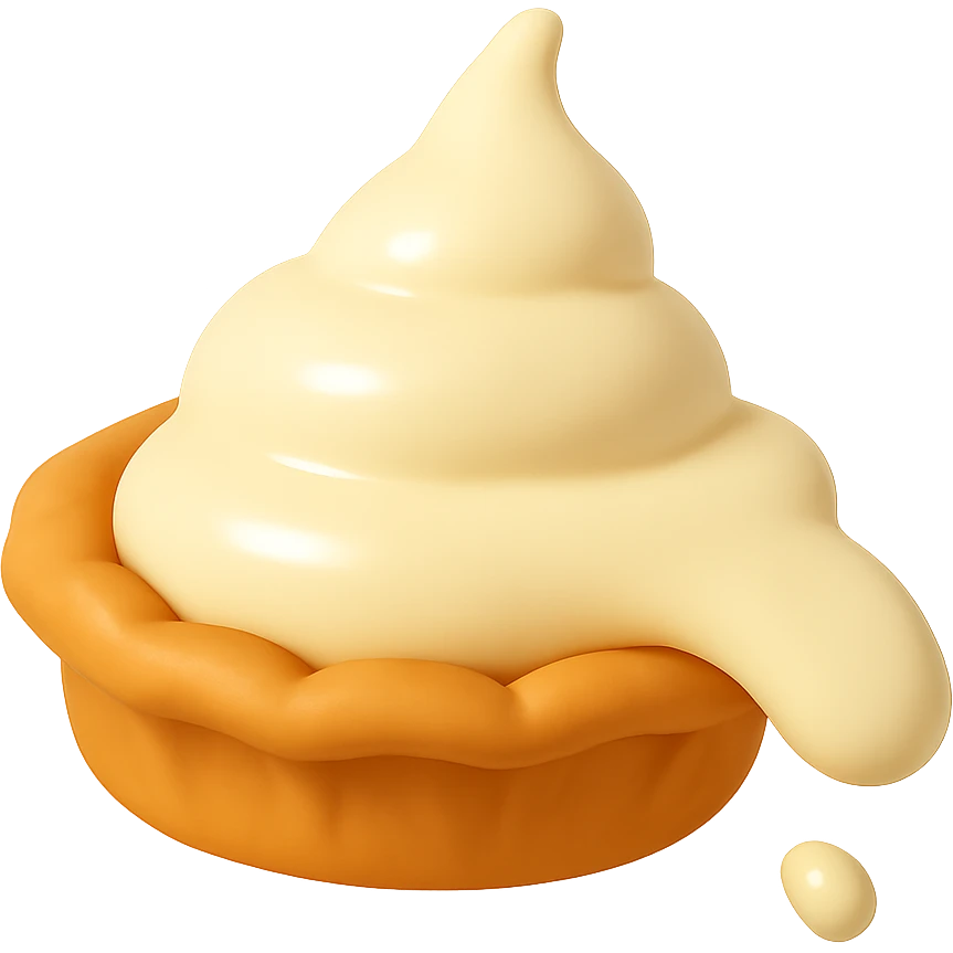 Show the cream pie just about to hit, with a tiny cream splash starting, playful 3D emoji style, golden brown crust, same angle as reference. (Stage 2 of 6) emoji