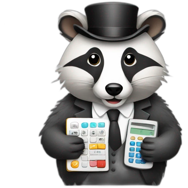 a badger wearing a monocle and using a calculator  emoji