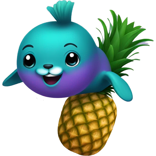 teal seal jumping out of purple pineapple emoji