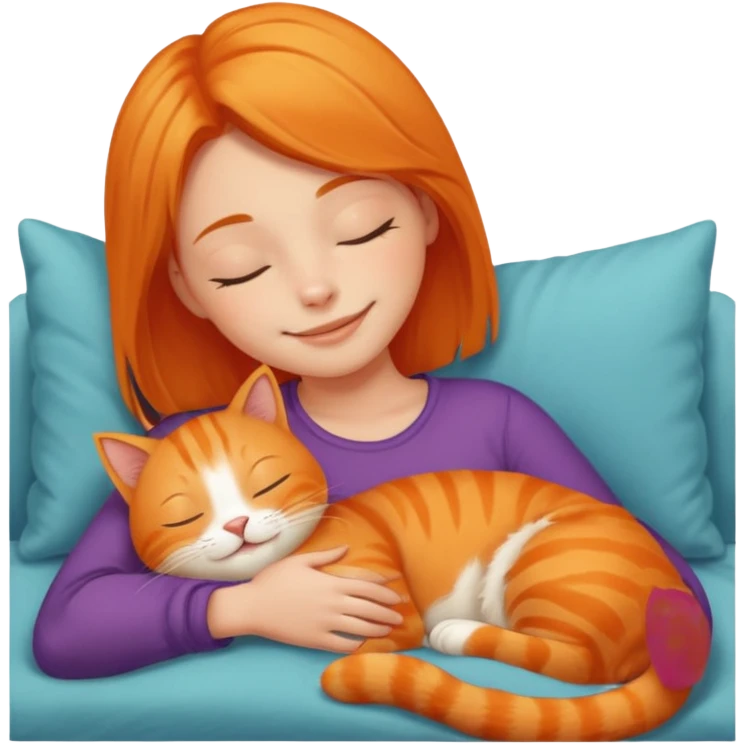 Orange cat is sleeping with girl emoji